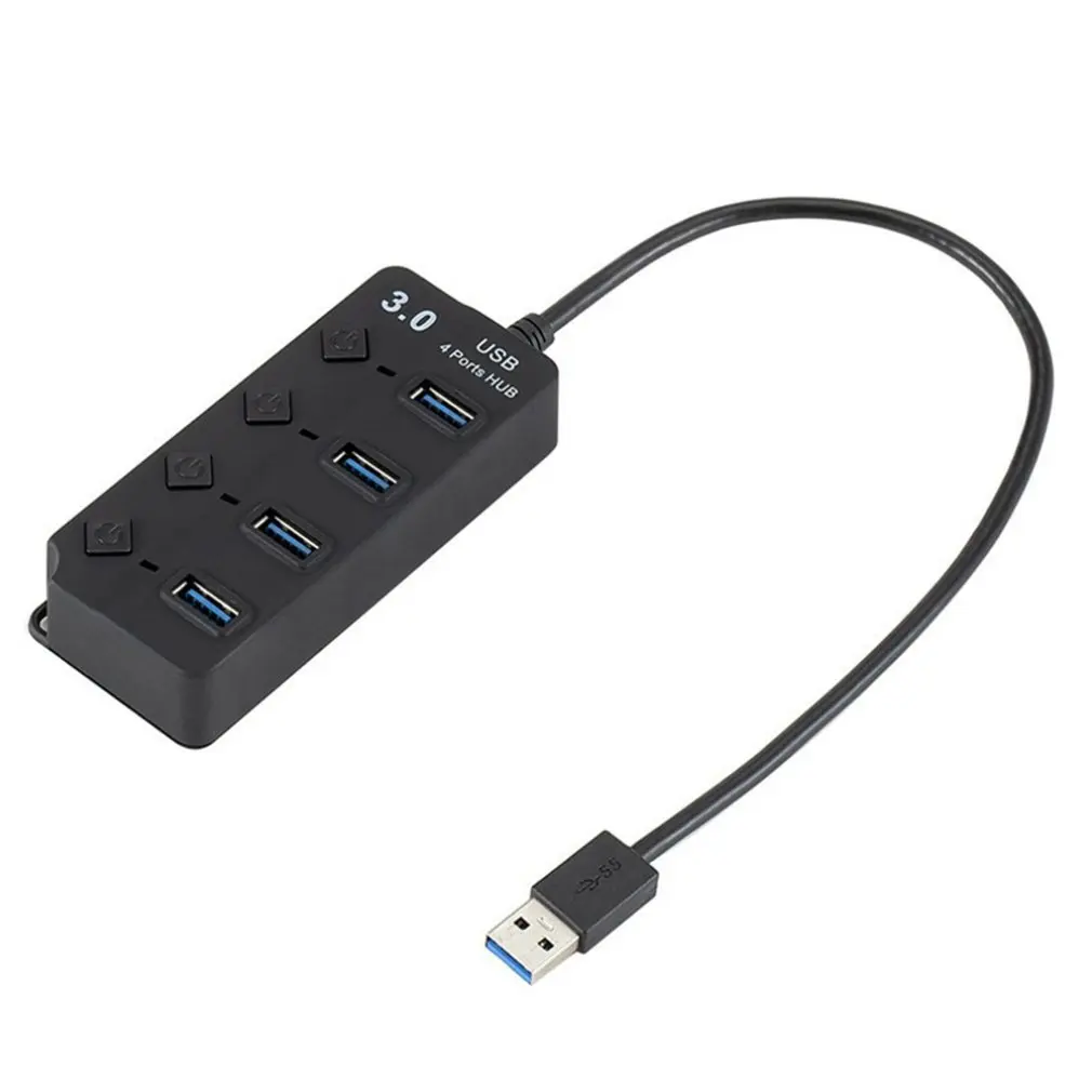 

Разветвитель USB 3,0, 4 порта, с выключателем, ультравысокая скорость передачи данных, 4 порта, черный концентратор без блока питания
