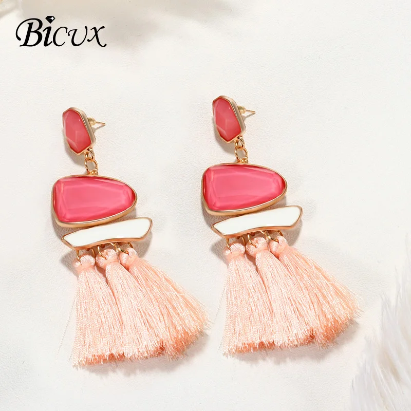 Женские длинные серьги-кисточки в богемном стиле BICUX винтажные геометрические