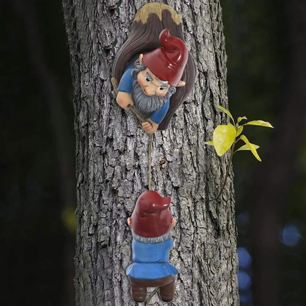 

Climbing Gnomes Tree Hugger Garden Cartoon Dwarf Sculpture Miniature Fairy Elf Climbing Tree Hanging Statue Yard Art Ornament