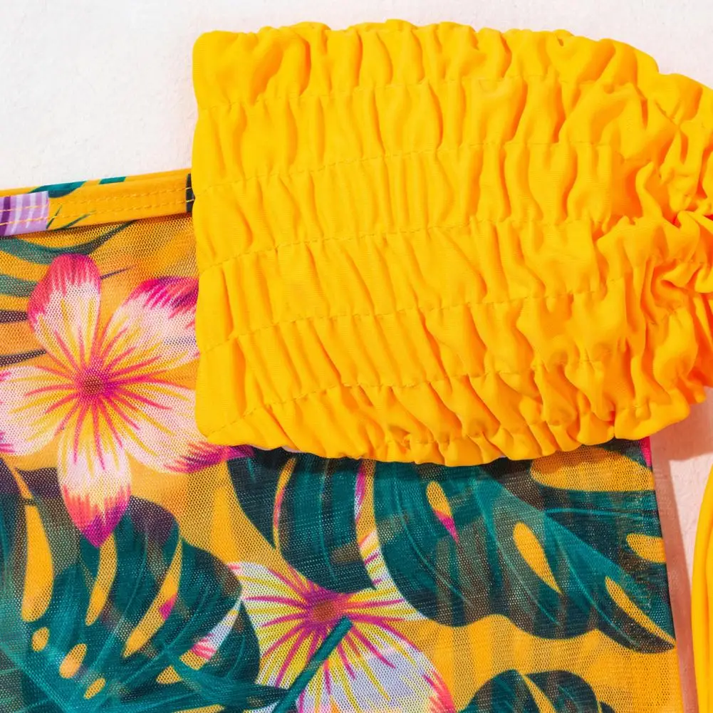 

Women's Swimming Suit Swimwear 2021 Sexy Backless Polyester Women Push Up Floral Print Three Piece Bikini Suit for Beach