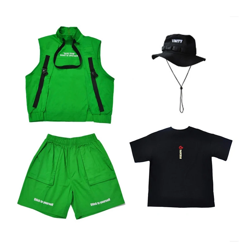 

Children's Day Hip Hop Dance Costumes For Kids Ballroom Dance Dress Green Hiphop Jazz Outfits Stage Perform Clothes Street Wear