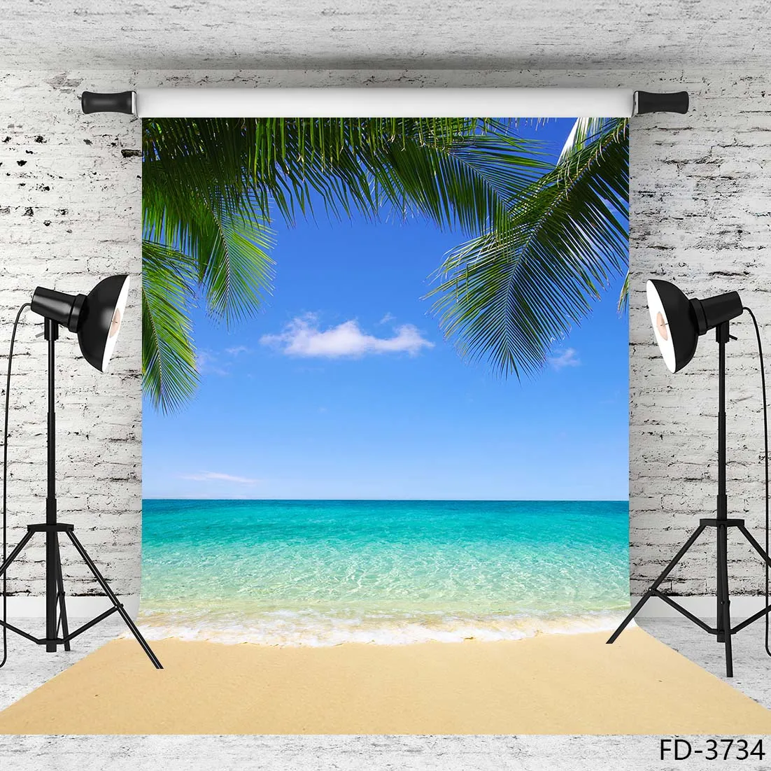 Фон для студийной фотосъемки с изображением песчаного пляжа моря голубого неба