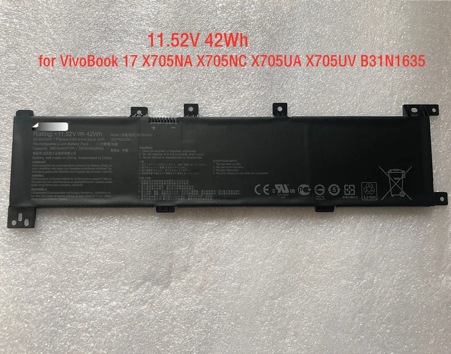 

11.52V 42Wh Genuine B31N1635 Laptop Battery For Asus VivoBook 17 A705U X705NA X705NC X705UA X705UV N705UD N705UN N705UQ Series