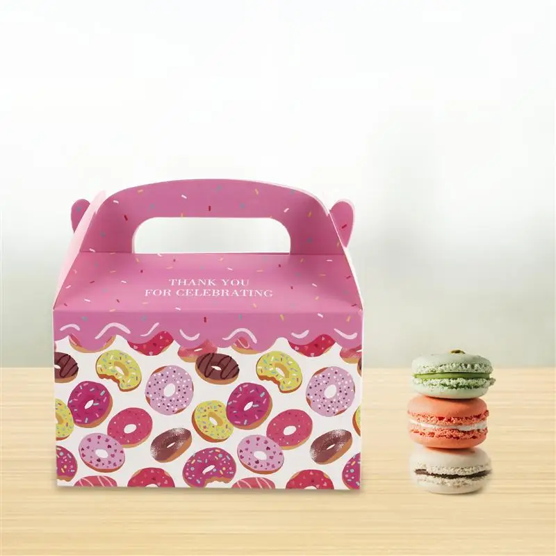 

12Pcs Donuts Gift Box with Handle Birthday Cake Packing Box Paper Party Box