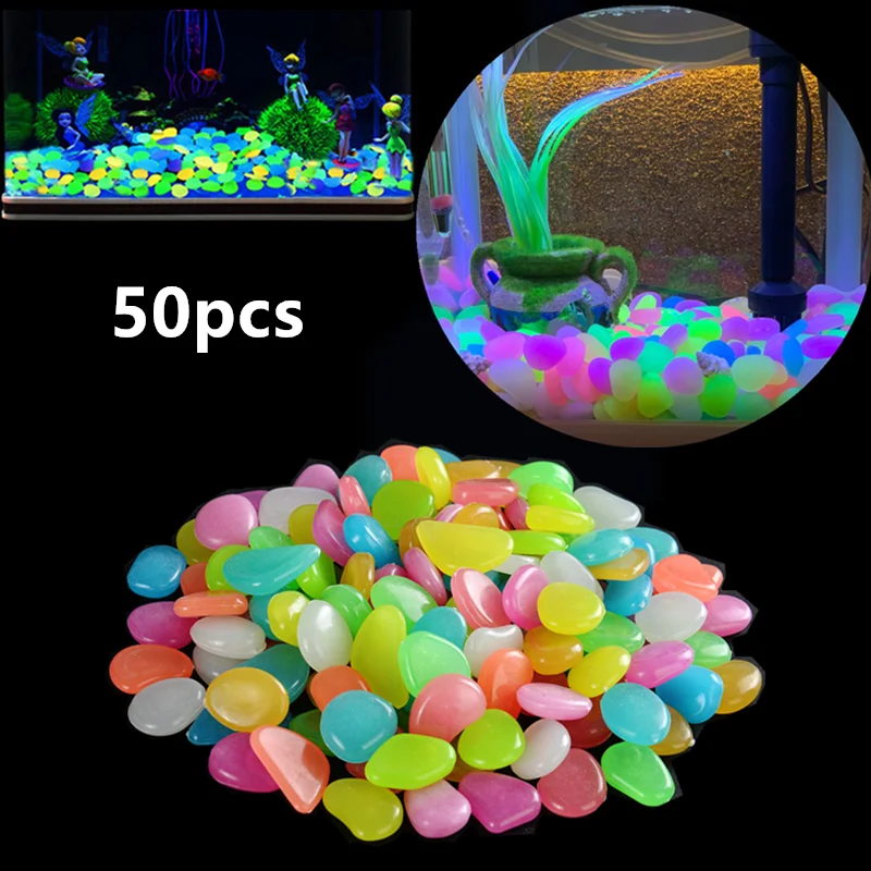 

50PCS Yard Lawn Garden Decor Glow Pebbles Luminous Stones Home Fish Tank Decoration Glowing In The Dark Accessory For Gift
