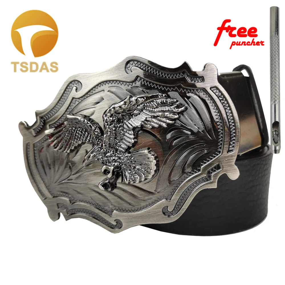 

Leather Belts with Eagle Belt Buckles Mens Solid Belt Buckle Head Men Women Jeans Accessories Free Puncher