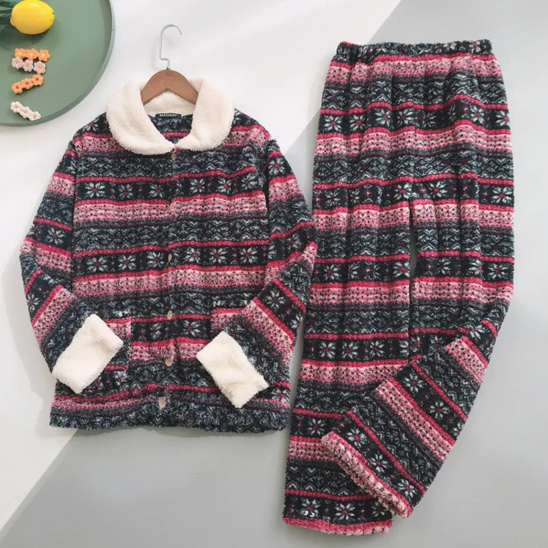 

Pajamas for women winter Flannel warm lounge sleep Pajama Set