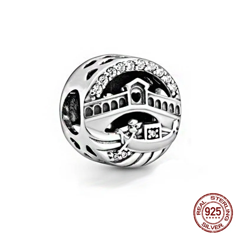 

100% Real 925 Sterling Silver Venice Rialto Bridge Openwork Charms Beads Fit Original 3mm Bracelet&Bangle For Women Birthday Fas