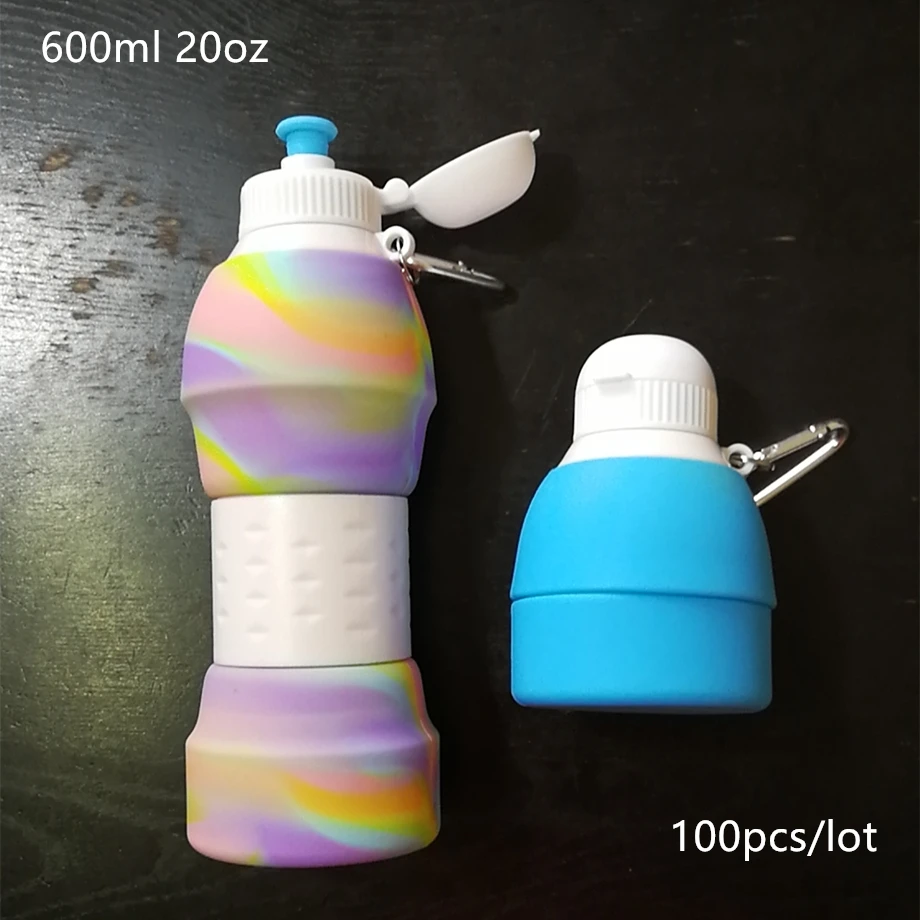 100 шт./лот 600 мл силиконовая складная бутылка стакан для воды колба 20 унций