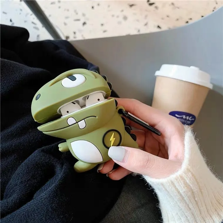 

For Airpods 1/2 Case,3D Cartoon Cute Lightning Dinosaur Case Soft Silicone Earphone Headphone Cover Case For Airpods Pro