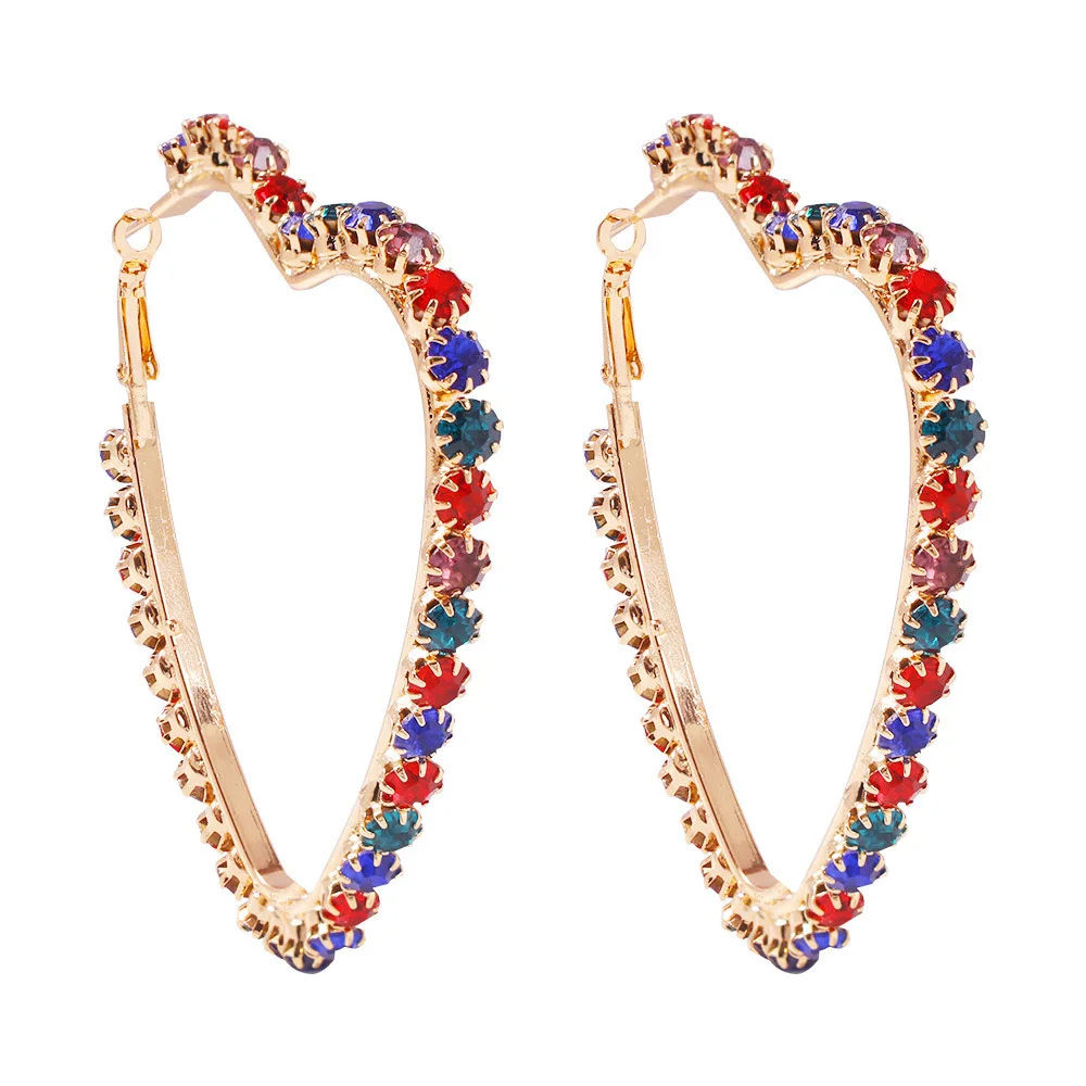 Женские серьги кольца Jouval большие геометрические в форме сердца с круглым ромбом