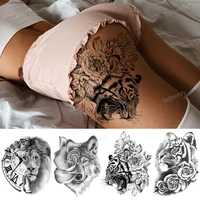 big temporary tattoos animals thigh leg tiger rose wolf lion head sexy fake tatoo woman men body art tattoo sticker waterproof
