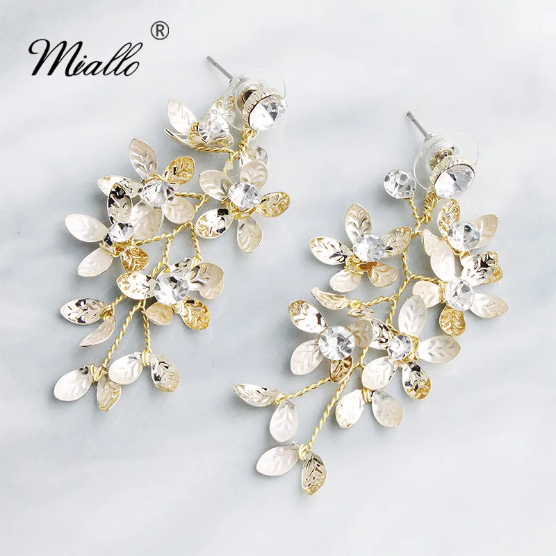 Женские Классические сережки подвески Miallo ручной работы с золотыми цветами и
