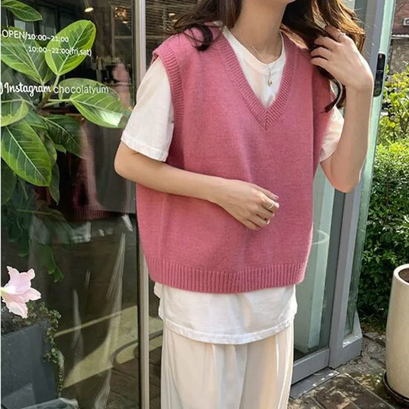 Жилет женский яркий вязаный в Корейском стиле мешковатый свитер без рукавов с