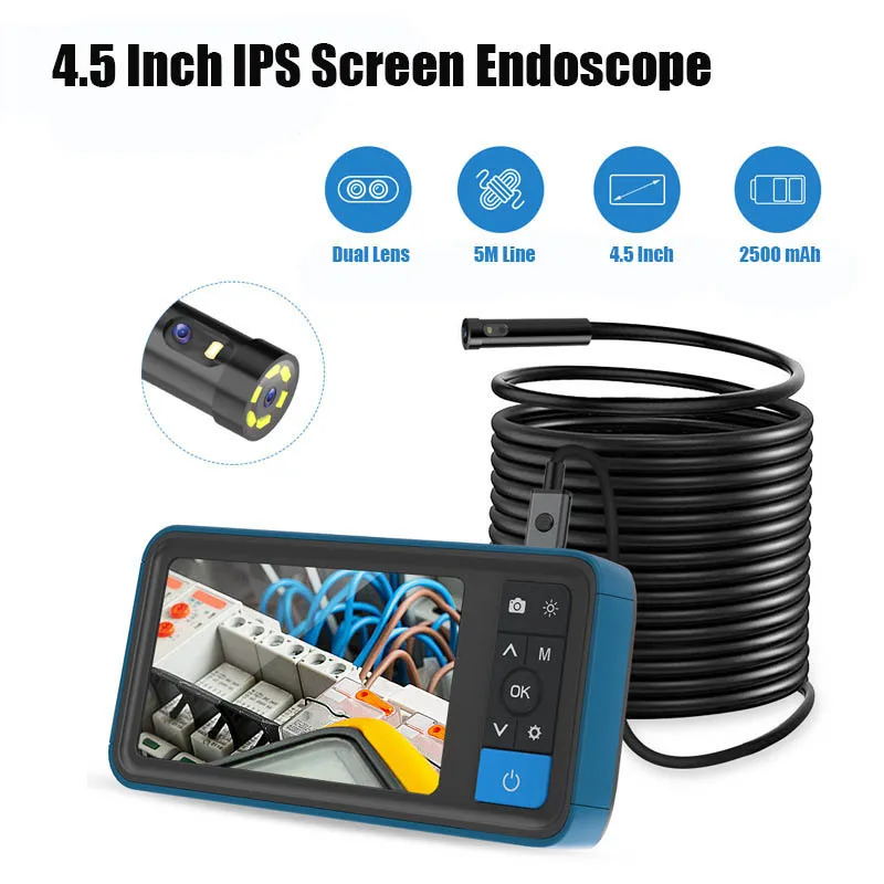 8 Mm Dual Lens Inspection Camera 4.5 Inch 1080P IPS Screen Endoscope IP67 Waterproof Tube Industrial Borescope with 5M Line | Автомобили и