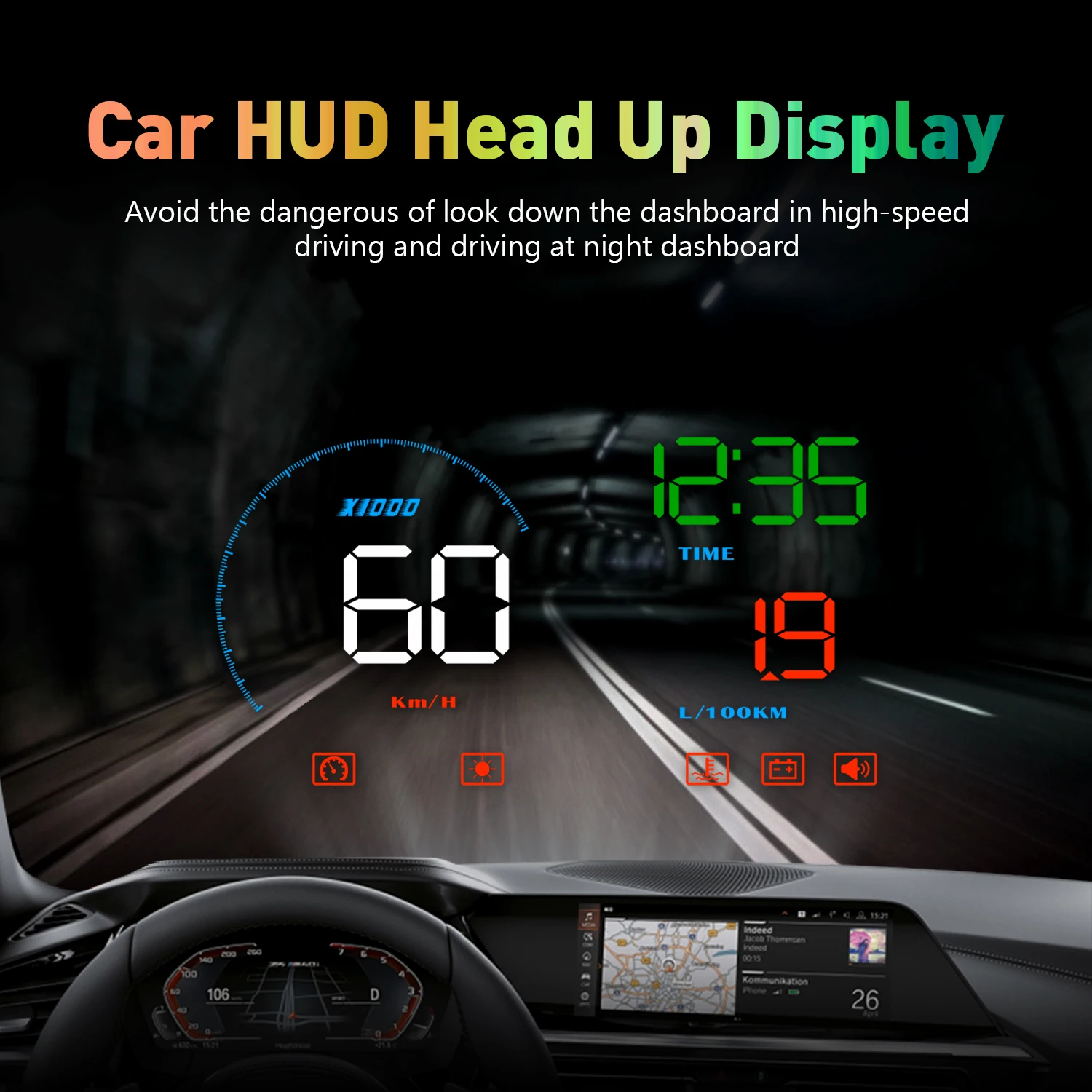 

Newest Head Up Display Car OBDII EUOBD Windshield Projector HUD Shift Reminder Water Temp RPM fuel consumption speed alarm