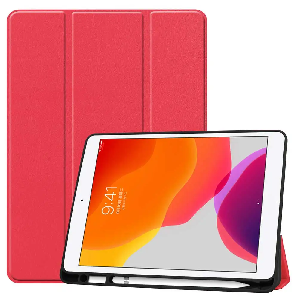 Red Трехслойный кожаный Флип Стенд кожаный чехол для iPad 10,2 iPad 7th Gen A2197 A2198 A2200 чехол противоударный чехол с авто режимом включения и выключения Смарт Обложка - Цвет: Red