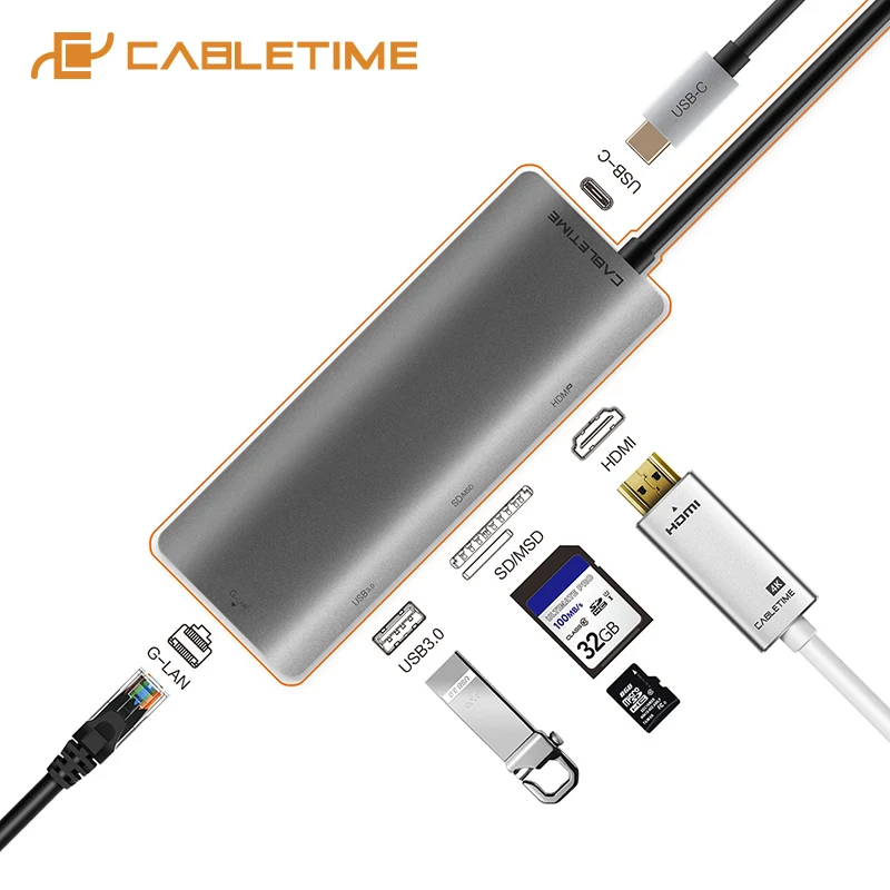 Кабель USB C Hub Type c к HDMI SD/TF AUX адаптер USB-C конвертер 6 в 1 для MacBook air Huawei Mate20/30/P30 pro C041 |