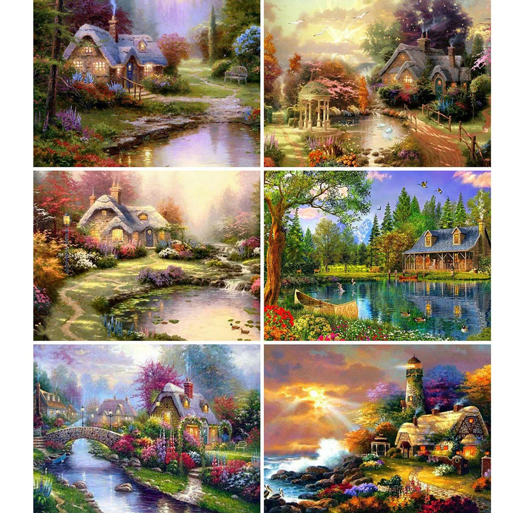 

HUACAN 5D Diamond Painting House Full Square Drill DIY Diamond Embroidery Landscape Picture Of Rhinestones Home Decoration