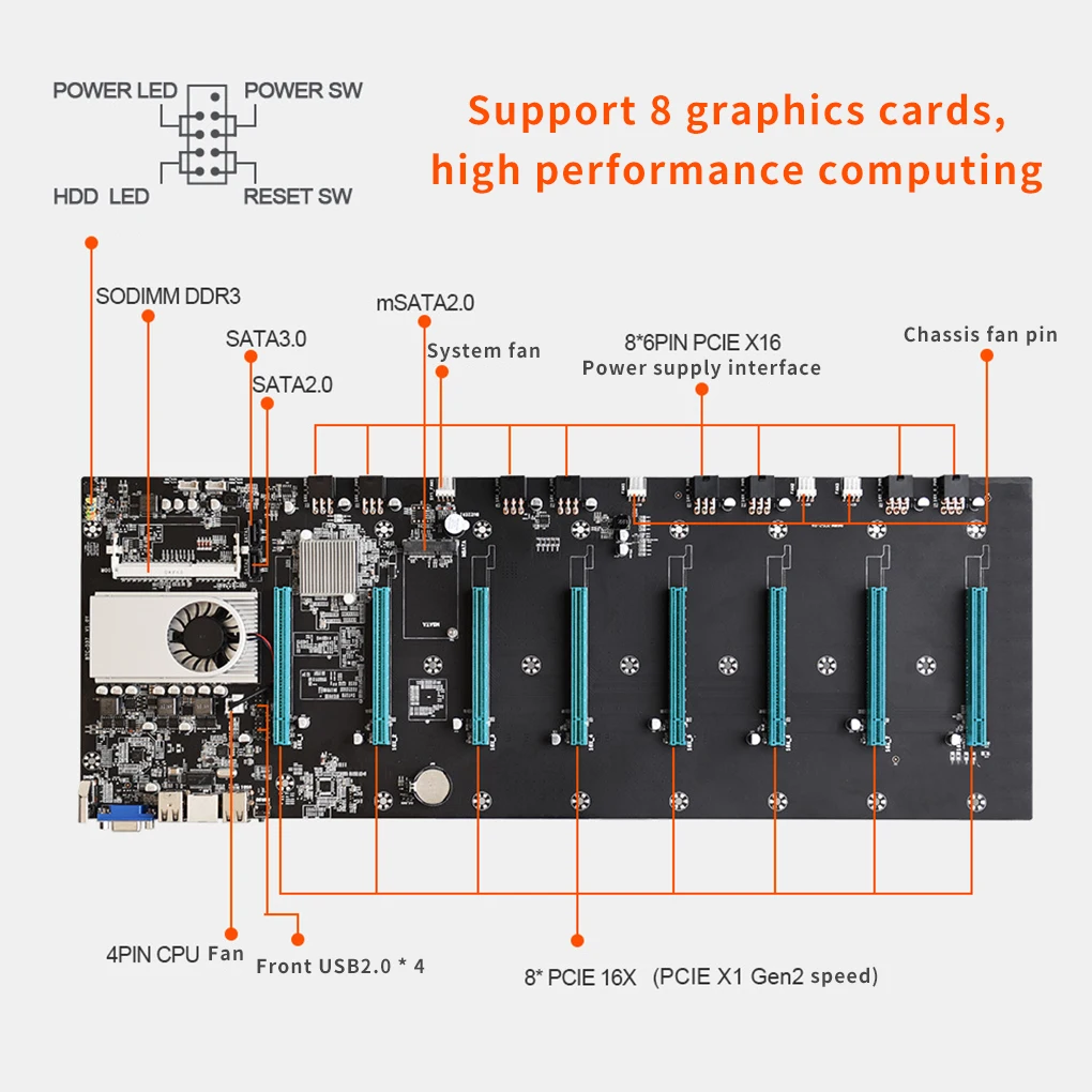 Kaufen BTC-D37 Bergbau Motherboard 8 GPU PCI-E 16X Slots DDR3 Motherboard Mit USB 2,0 SATA 3,0 Ports Computer Teile