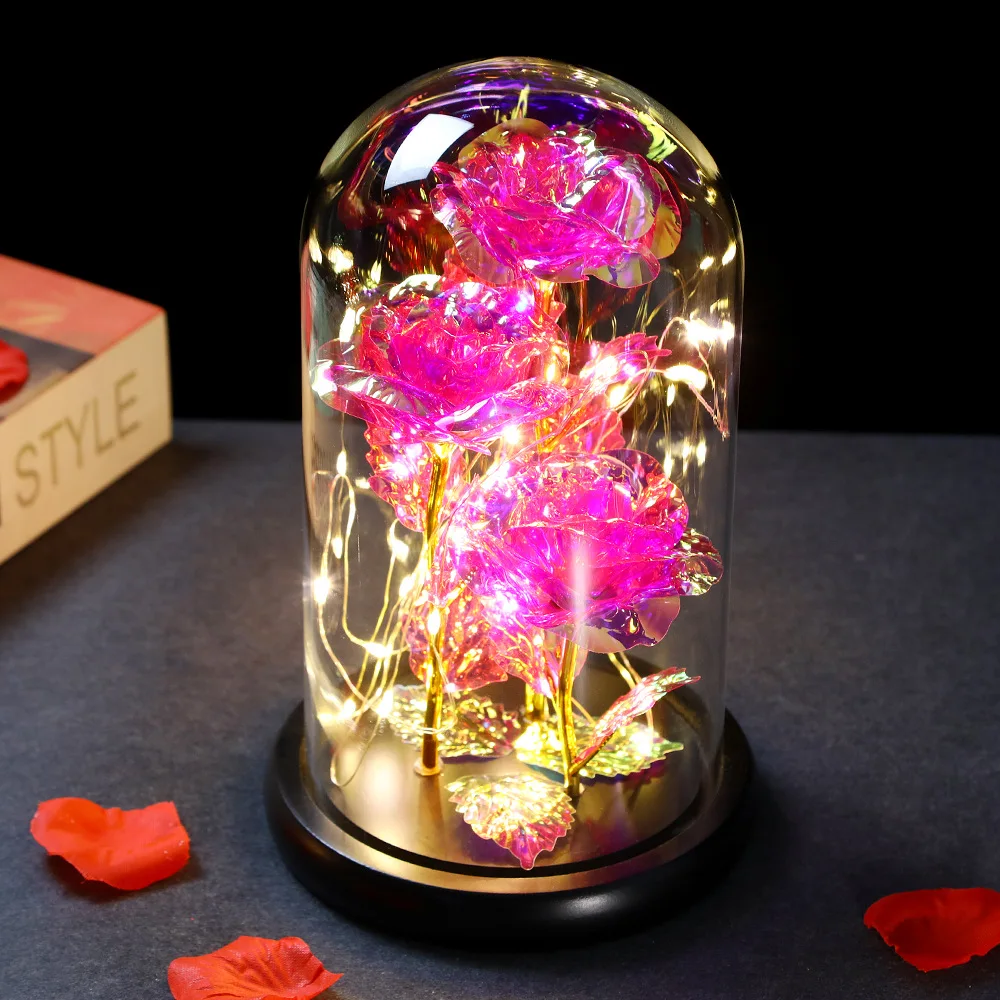 

Вечный цветок Роза купол стеклянная крышка Светодиодная подсветка роза искусственный цветок купол Рождество День Святого Валентина подар...