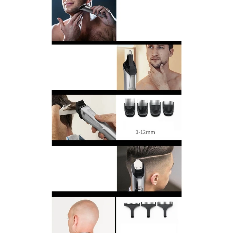 

5 in 1 Electric Hair Clippers for Men Nose Beard Trimmer Cordless USB Rechargeable LCD Display Multifunctional Razor Travel Groo