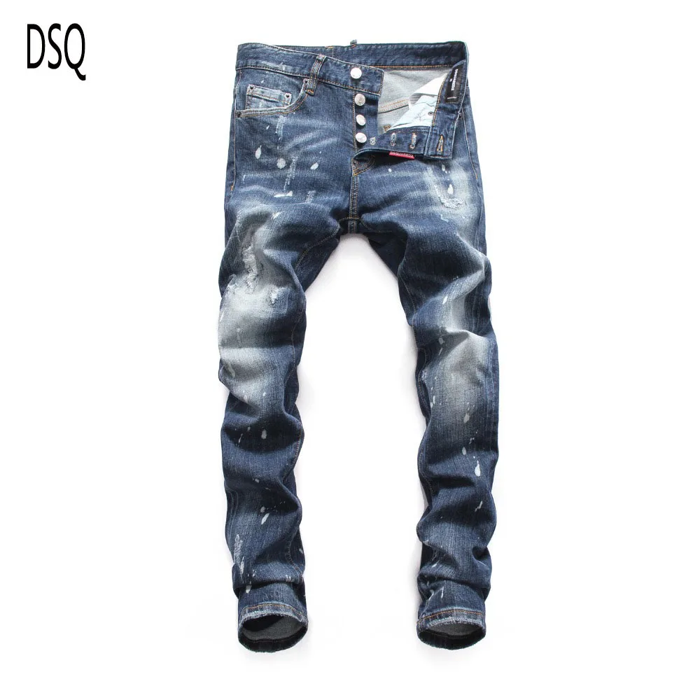 Джинсы dsq мужские прямые брендовые Роскошные штаны из денима на молнии в