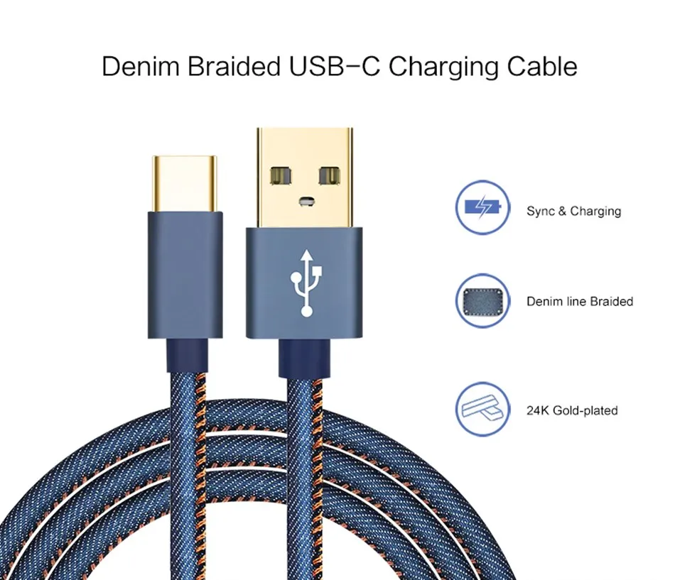 Джинсовый Плетеный usb type-C кабель USB C кабель для зарядного устройства для samsung S8 Xiaomi huawei P9 P10 plus usb type-C кабели для быстрой зарядки