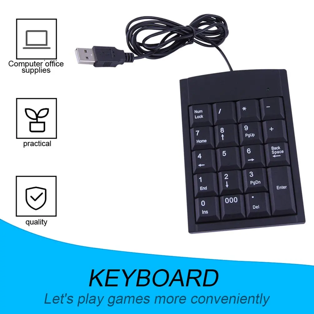 

19-Key Mini USB Keyboard USB Wired Numeric Keyboard Keyboard Adapter Supports Windows iOS Android System Brand New