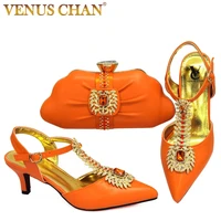 high quality orange color african designer shoes and bag set to match italian design party shoes with matching bags set