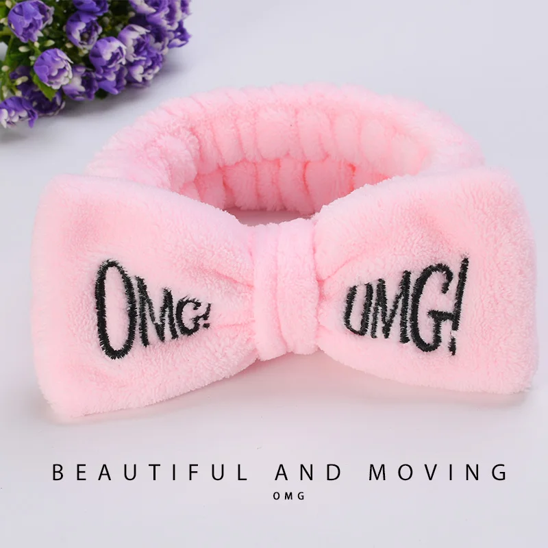 

New letter "OMG" coral fleece hair band ladies soft bow headband girls cute hair clip headwear hair accessories wash hair band