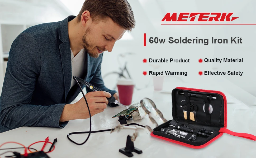 

Meterk 14 in 1 Soldering Iron Kit 60W Adjustable Temperature Welding Soldering Iron with ON/OFF Switch 5pc Soldering Tips Solder