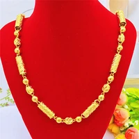 luxury gold men necklace delicate flower link chain thicked yellow gold color bead necklace for men wedding party jewelry gifts
