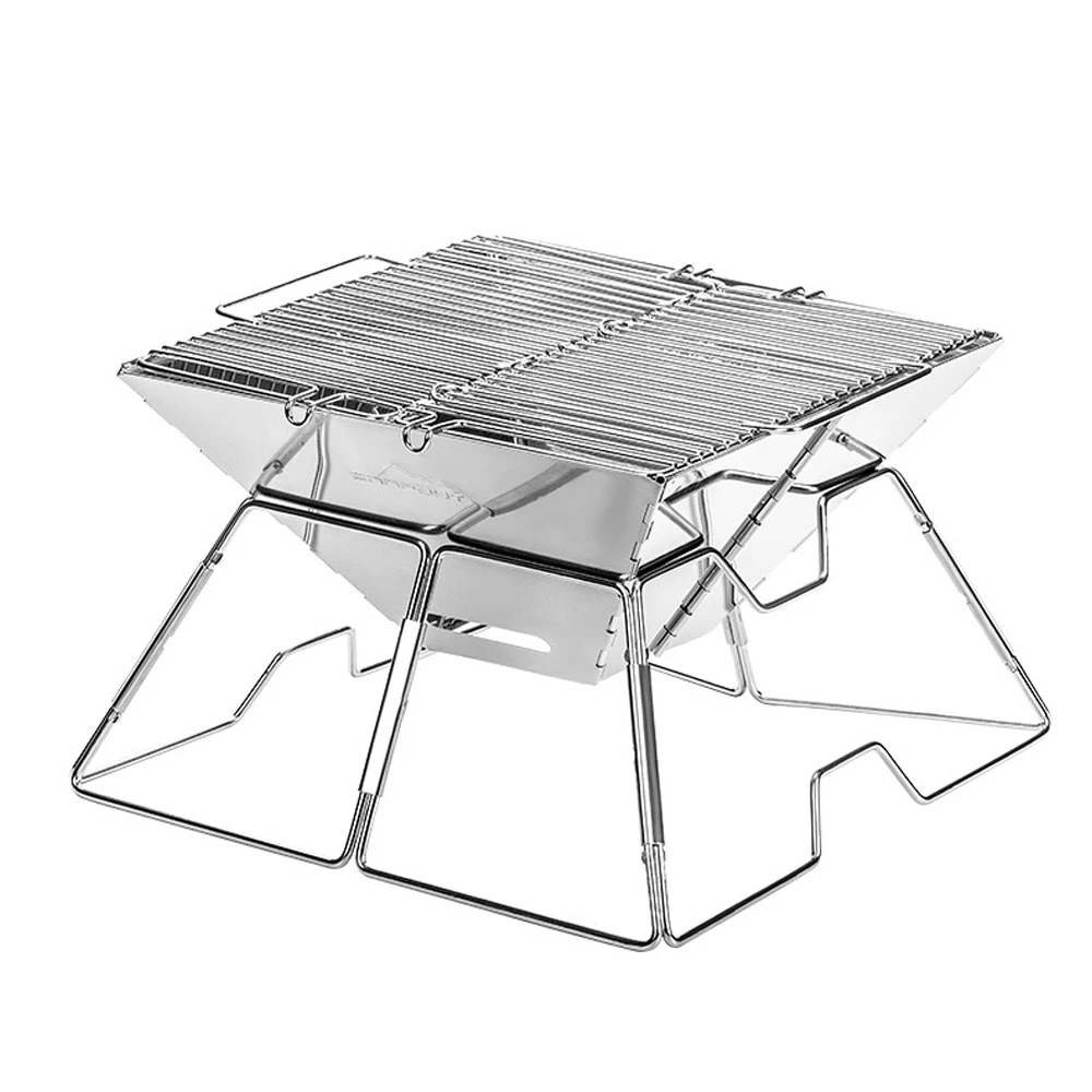 

CAMPOUT Outdoor Camping Barbecue Grill Stainless Steel Foldable BBQ Grill Campfire Family Picnic Hiking Charcoal Wood Stove