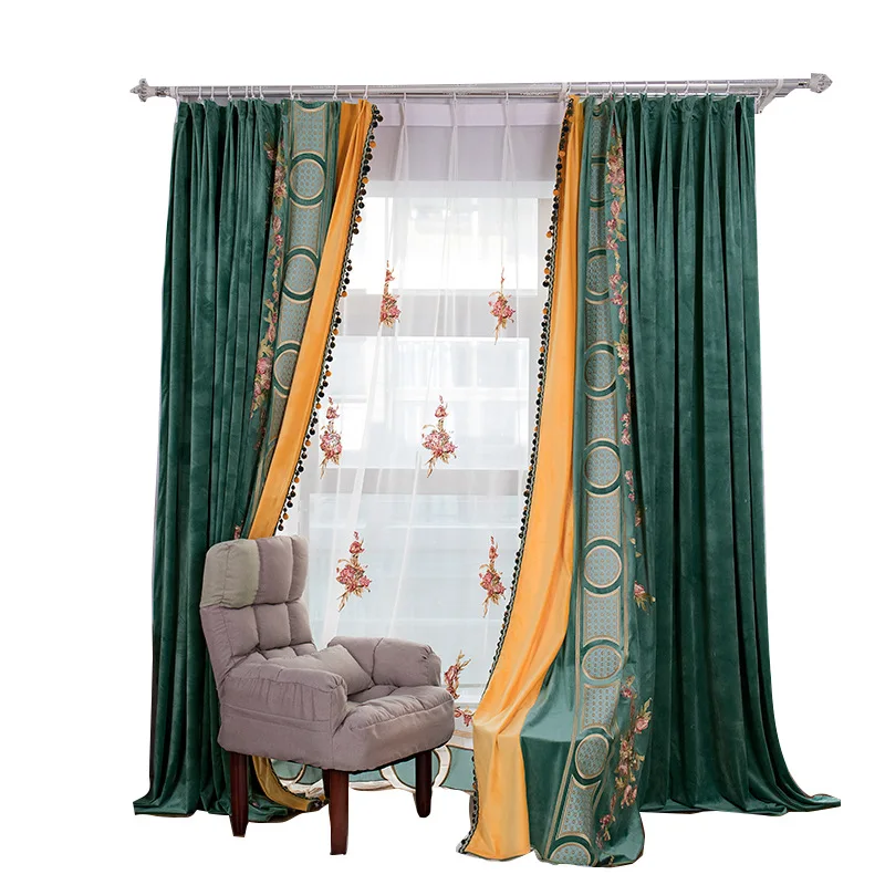 

High-Grade Curtains for Living Room Bedroom Shade Curtain Flannel Embroidered Window Left and Right Biparting Open