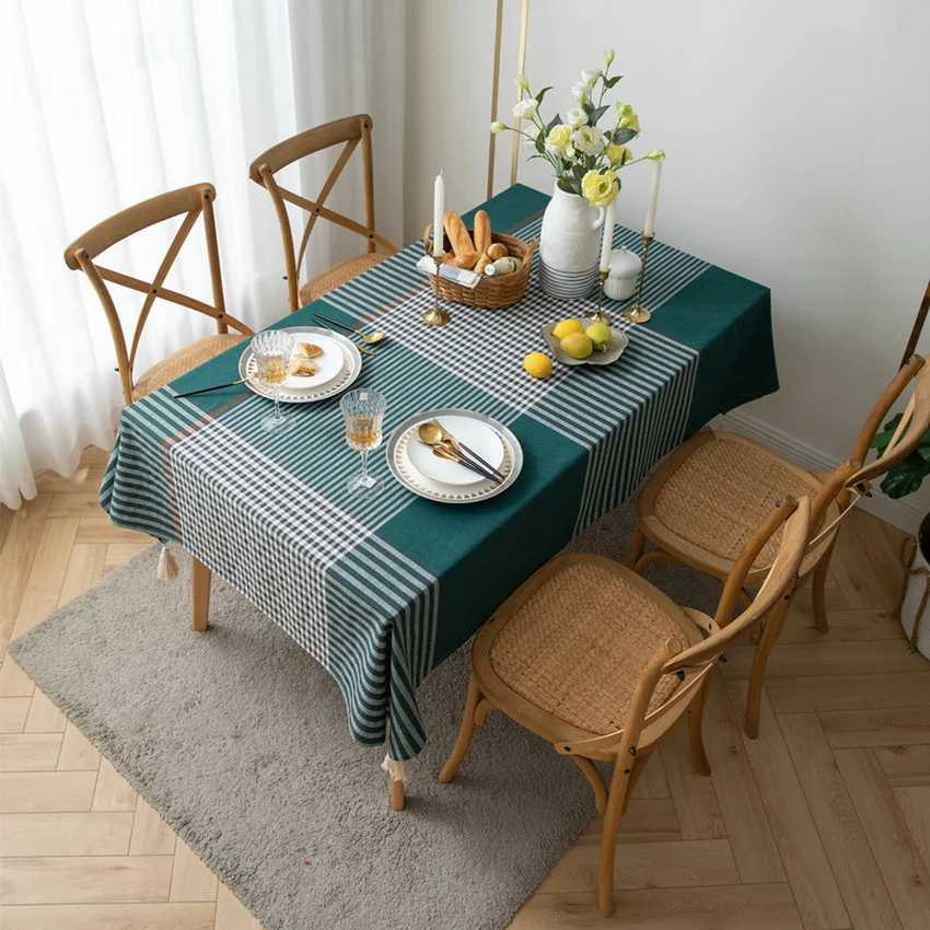 

Stripe Polyester Table Cloth Rectangle Household Dustproof Desktop Cover Tabelclothes with Tassel Home Dining Table Manteles