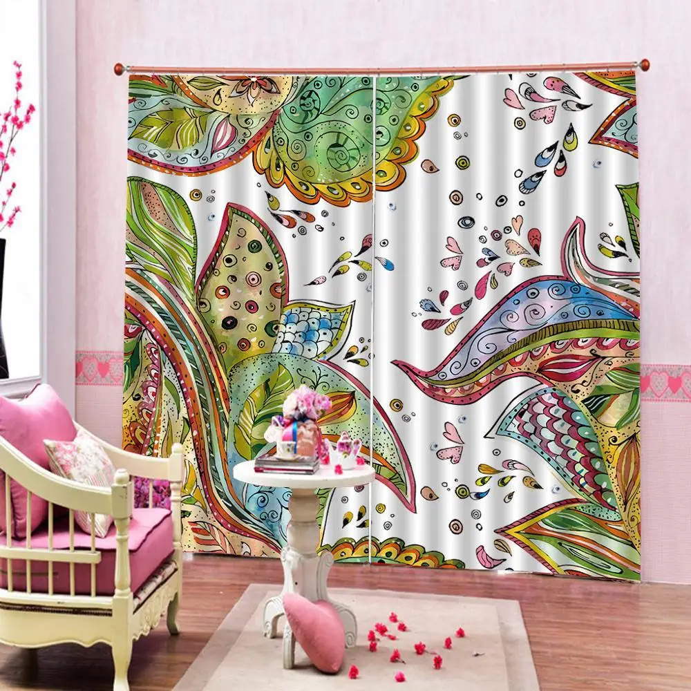 

Personalized Custom Curtains Colorful Leaves Printed Drapes Indoor decorations For Living room Bedroom