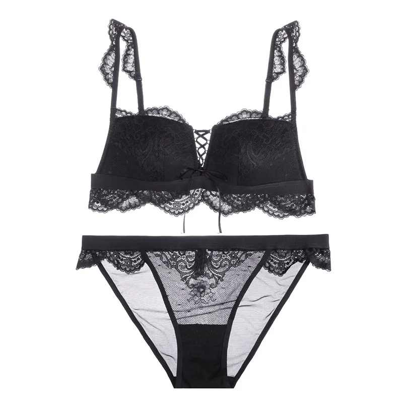 

Bra Set Sexy Lace Female Gathered Push Up Wireless Seamless Breast Adjustable Breathable Women's Underwear Lingerie Set