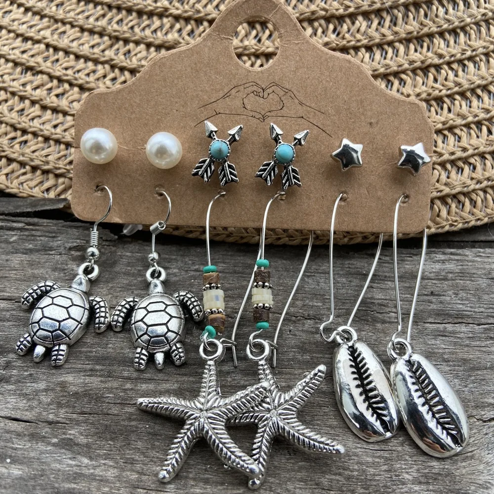 DIEZI Vintage Stud Earrings Set Women Girls New Brinco Sun Flower Moon Leaves Long Tassel Earring Ethnic Fashion Jewelry | Украшения и