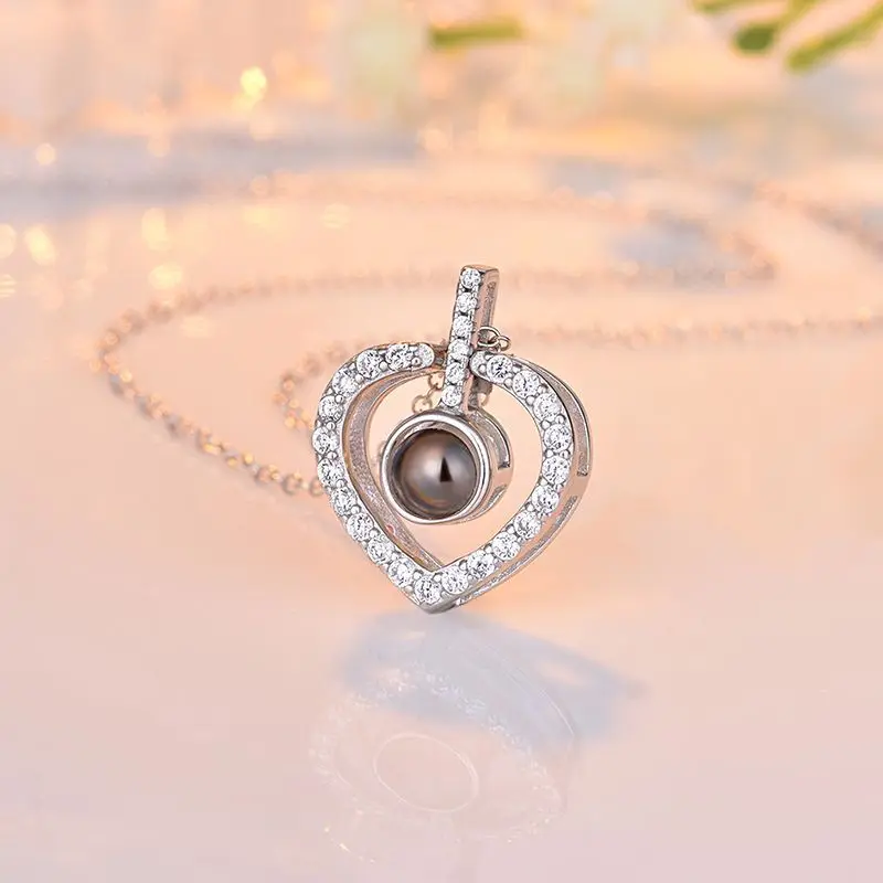 style 3 silver Amxiu, персонализированное 925 Серебряное ожерелье в форме сердца, проекция 100 языков, я люблю тебя, колье, ожерелье для женщин, особый уникальный подарок - Окраска металла: style 3 silver