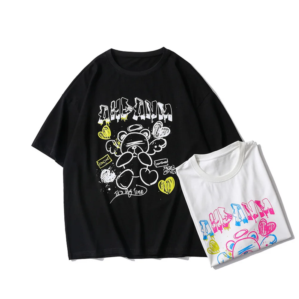 

Men's T-Shirt 2021 Cute Angel Bear Short Sleeve T-Shirt Summer Hip Hop Casual Fashion Ladies Top T-Shirt Street Wear