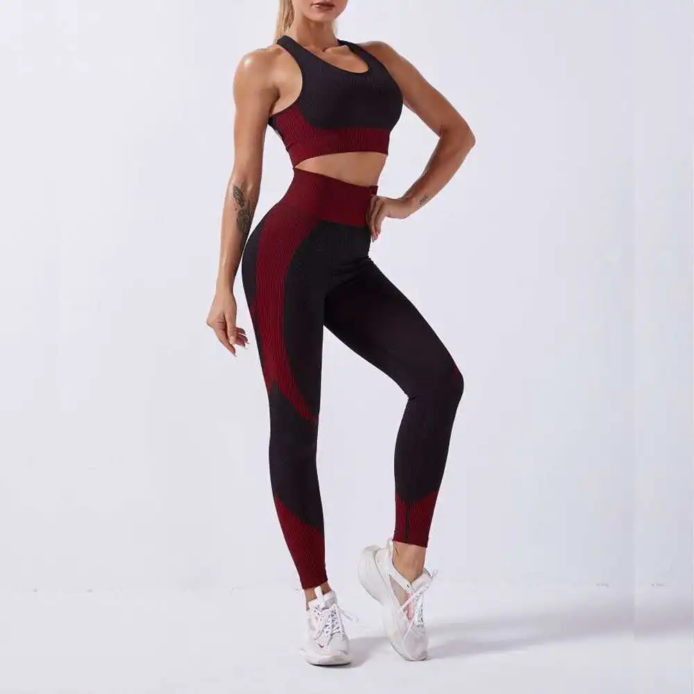 Бесшовные женские комплекты для йоги спортивные костюмы тренажерного зала
