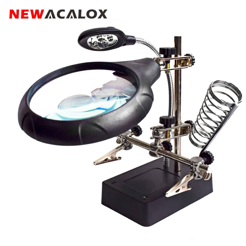 NEWACALOX EU Plug Multifuntion сварка ремонт увеличительное стекло Рука помощи Вспомогательный зажим стоячий стиль с светодиодный лампой