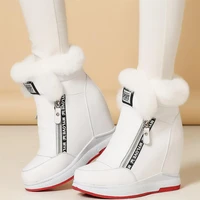 winter fashion sneakers women genuine leather wedges high heel motorcycle boots female warm rabbit fur platform oxfords shoes