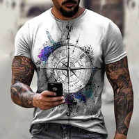 2022 men t shirt vintage compass printing short sleeved t shirt summer new o neck oversize loose pullover tops fashion clothes