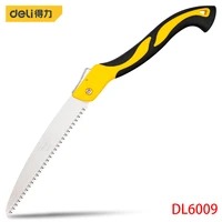 deli dl6009 10%e2%80%9c folding saw 65mnsteel blade used for cutting solid wood field branches pvc pipes bamboo etc camping tools
