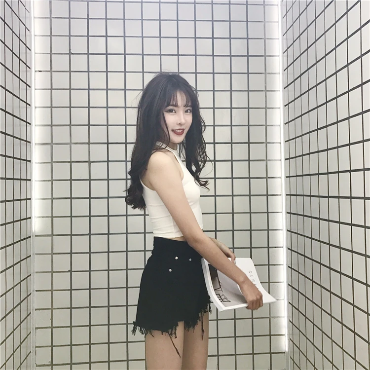 

YTX341 Fashion frayed denim shorts, high waist, thin, wild wide-leg pants, student hot pants