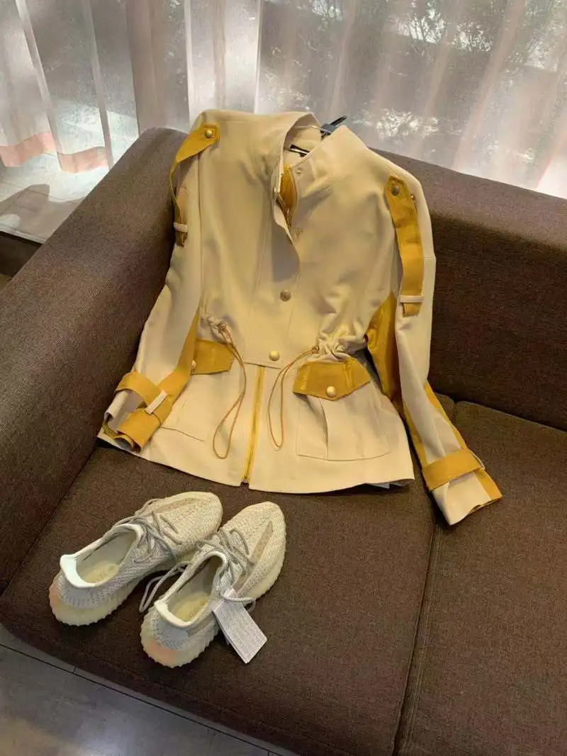 Fashion Casual Jacket Woman Joining Together Draw String Stand Collar Loose Coat Autumn | Женская одежда