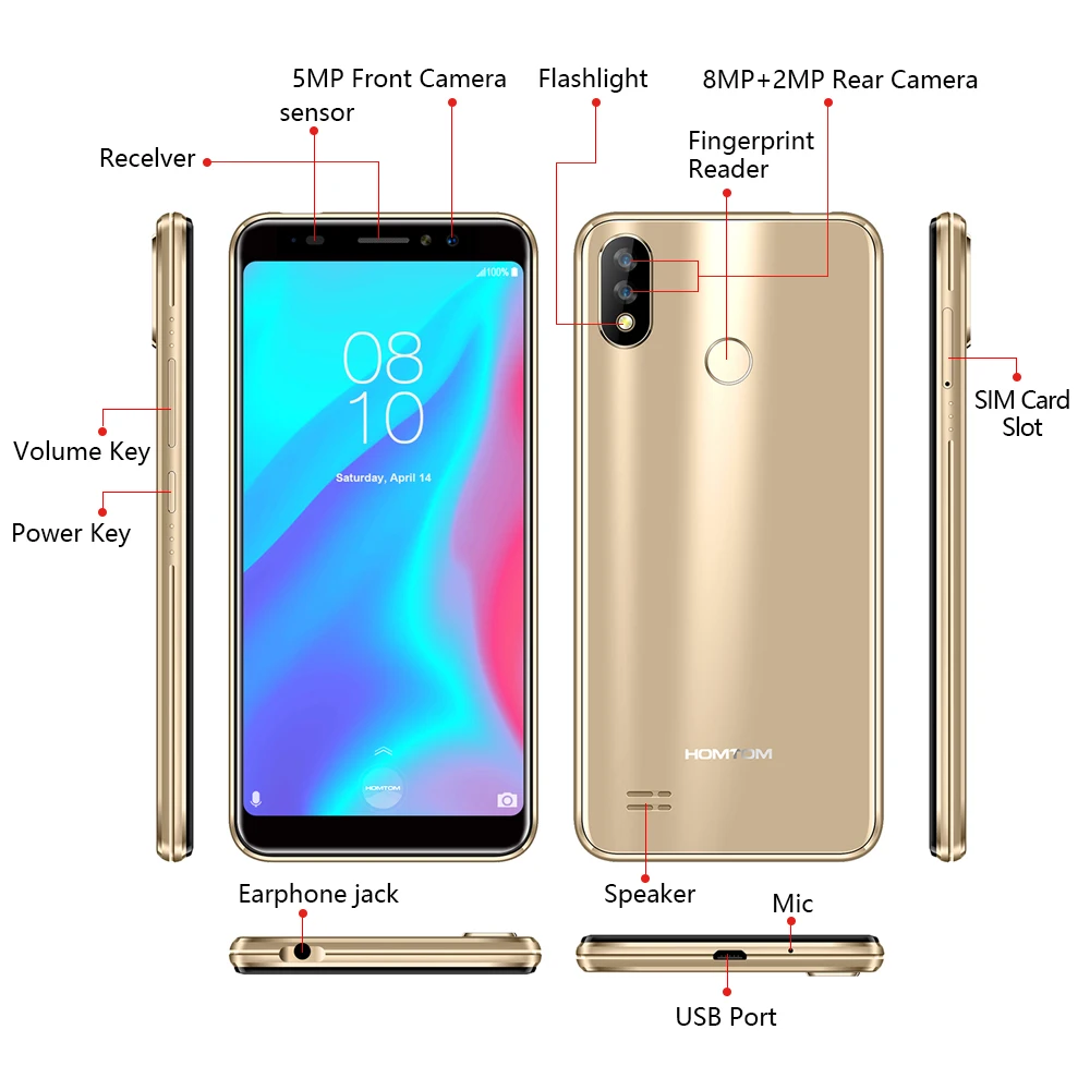 HOMTOM C8 смартфон 2 Гб RAM 16 ROM 5 &quot4G LTE телефон MTK6739 четырехъядерный Android 8 1 8.0MP отпечаток