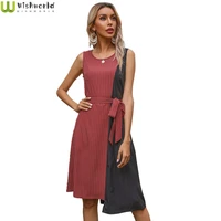 european and american wind round collar hedge splicing into color restoring ancient ways and vest skirt irregular womens clothe